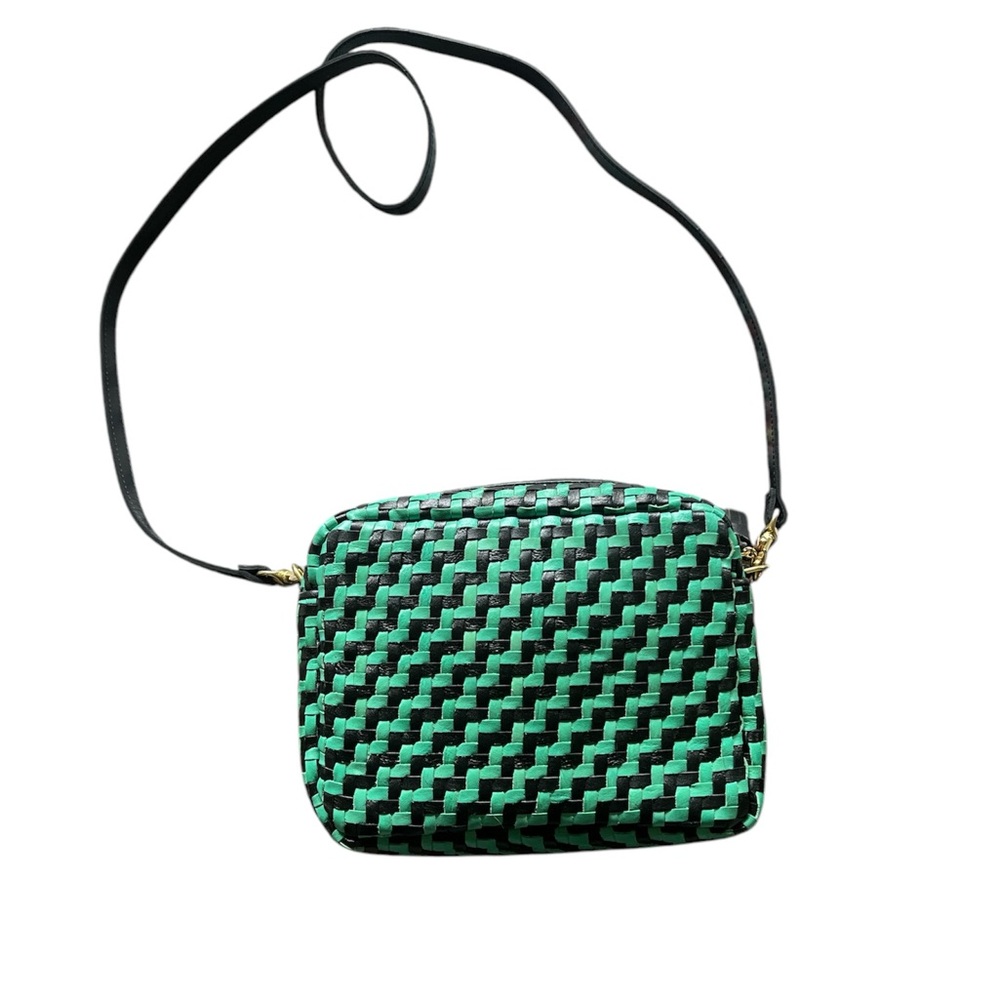 Clare V Green and Black Woven Crossbody Midi sac
